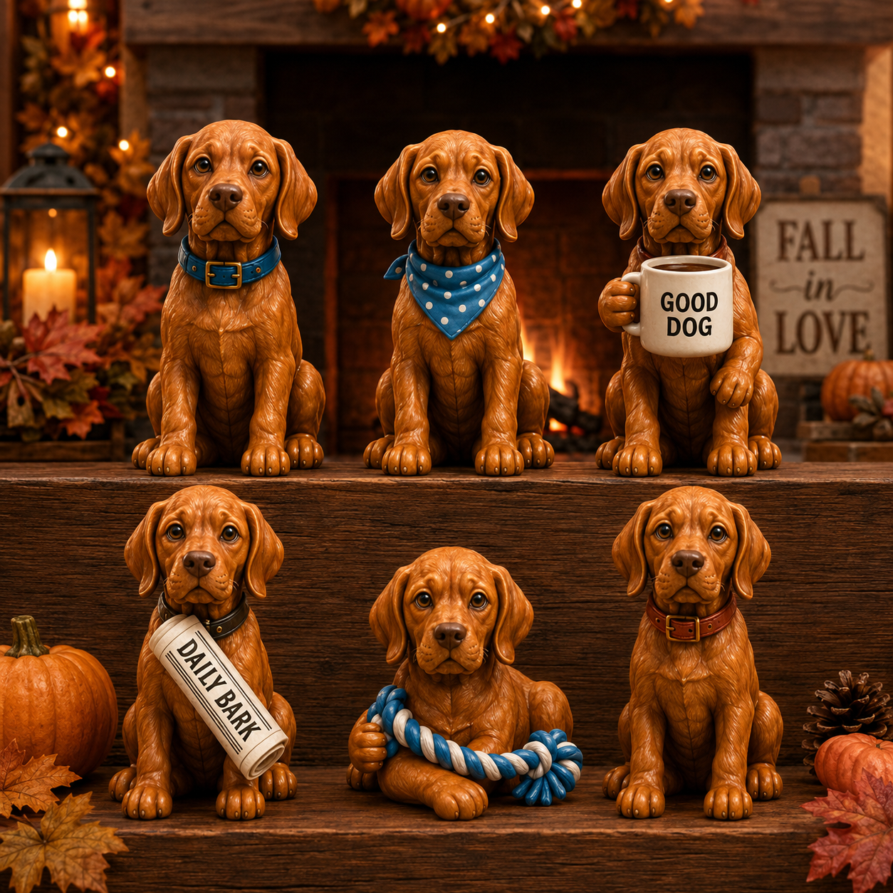 Everyday Vizsla miniature characters with different accessories