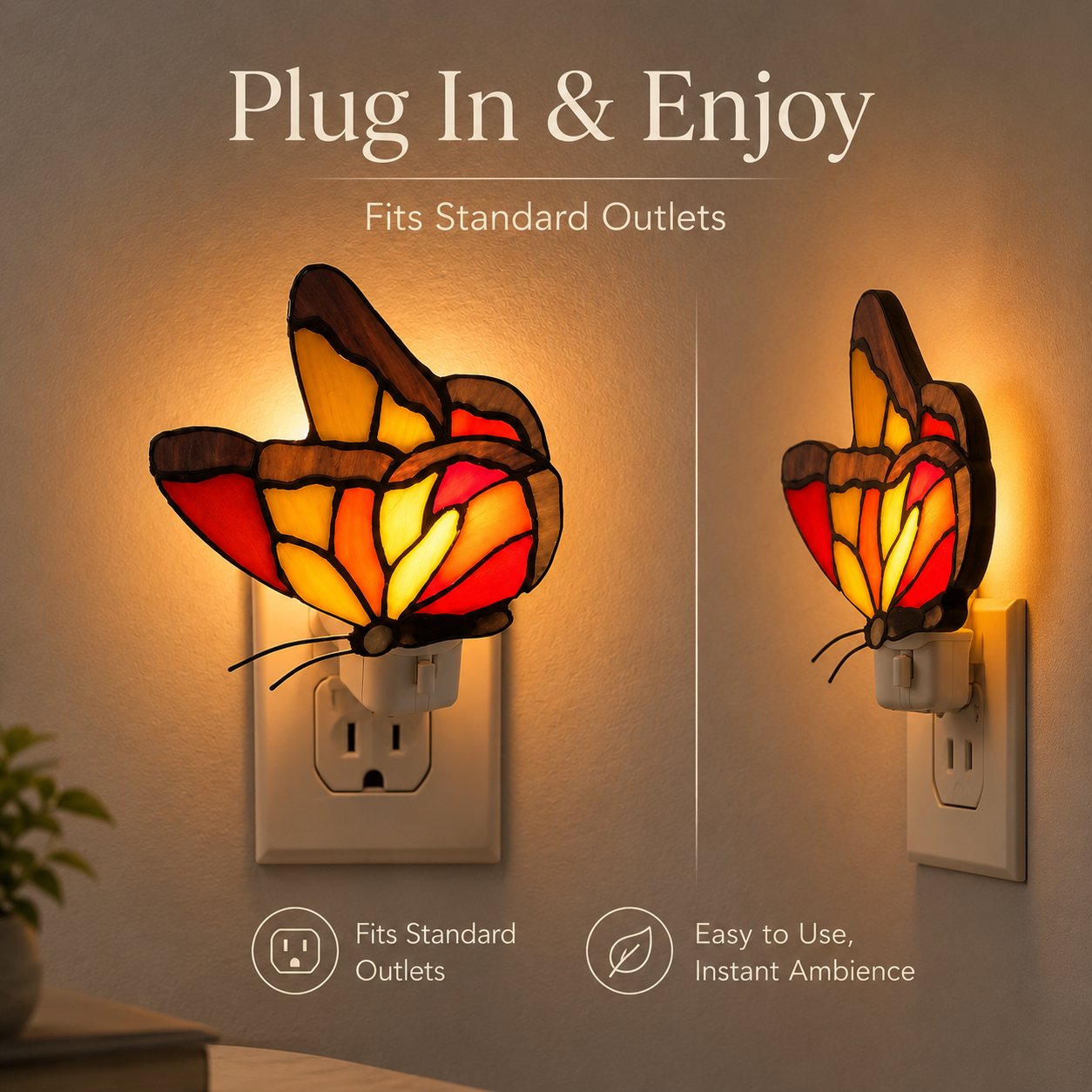 🦋 Limited-Time 50% OFF – Stained-Glass-Style Butterfly Plug-In Night Light
