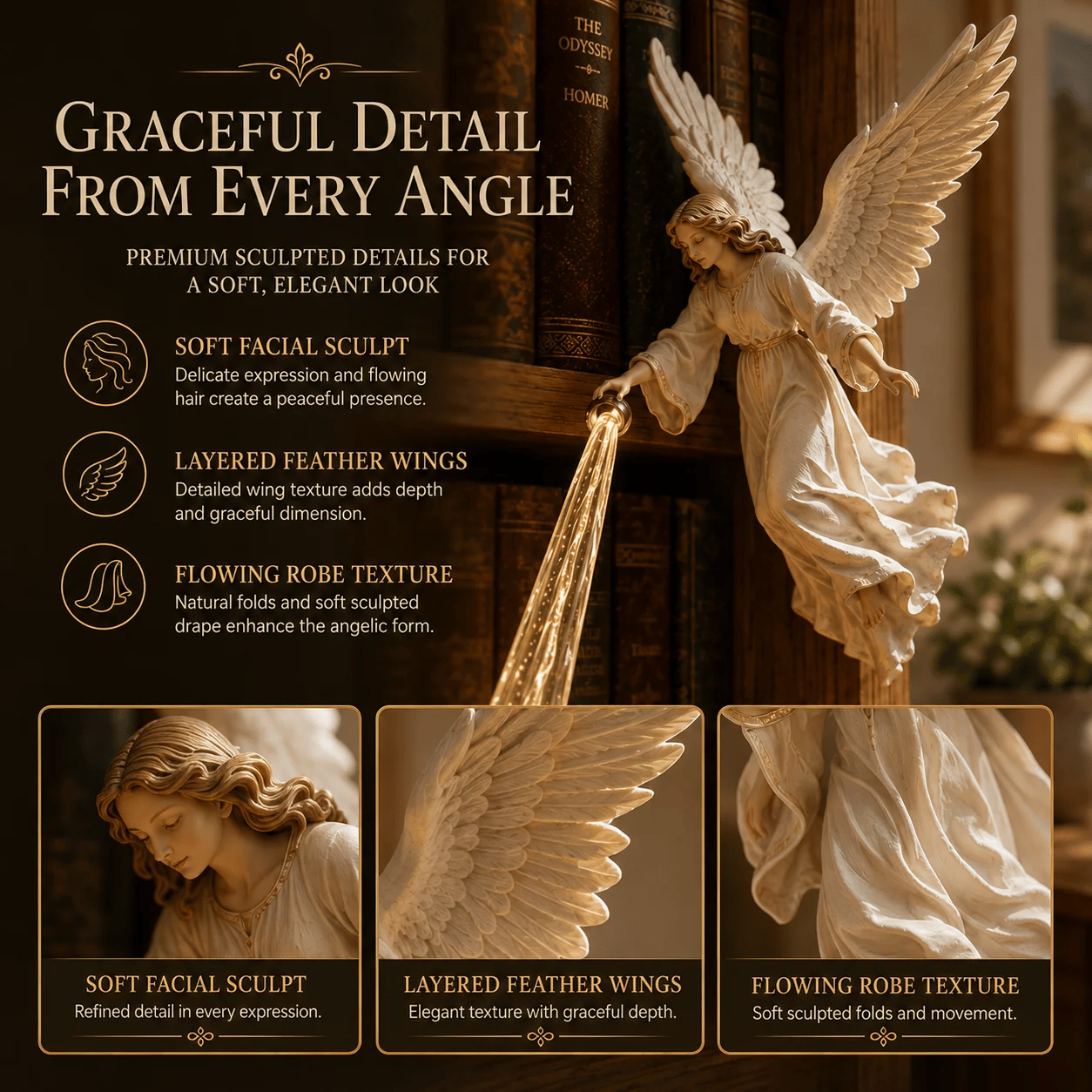 🎁 Celestial Guardian – Angel Light Beam Bookshelf Decor