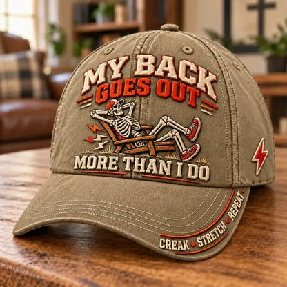 😂 My Back Goes Out More Than I Do Funny Aging Baseball Cap