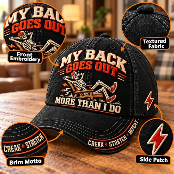 😂 My Back Goes Out More Than I Do Funny Aging Baseball Cap