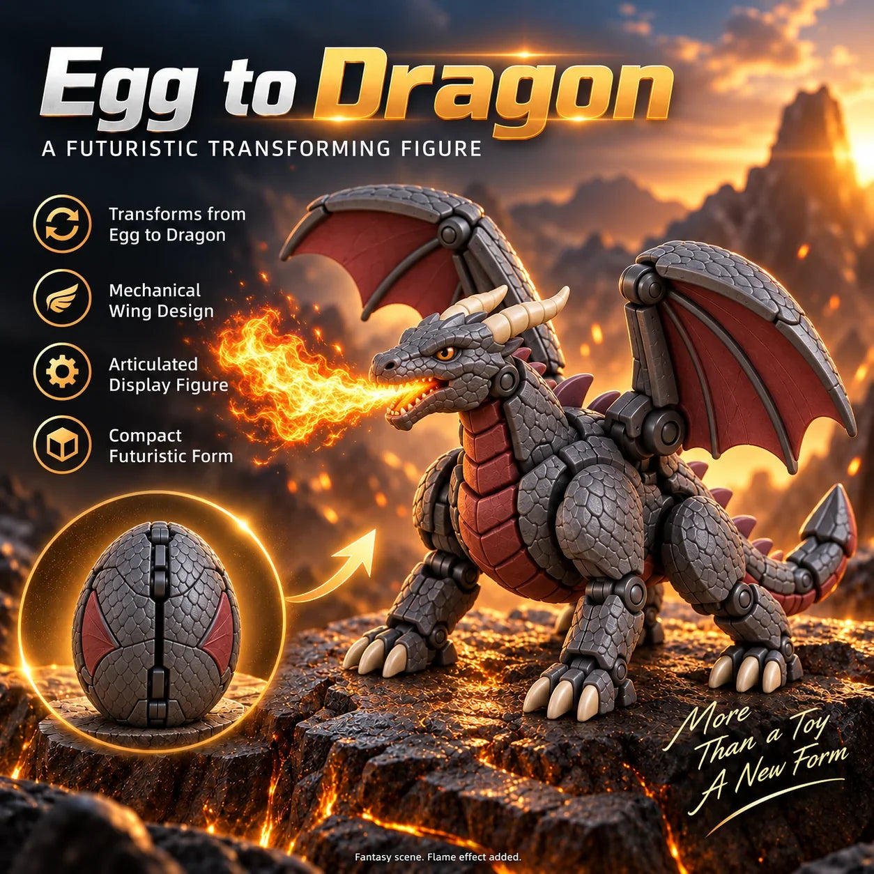 Guardian Dragon Egg transforming figure shown in egg and mechanical dragon forms