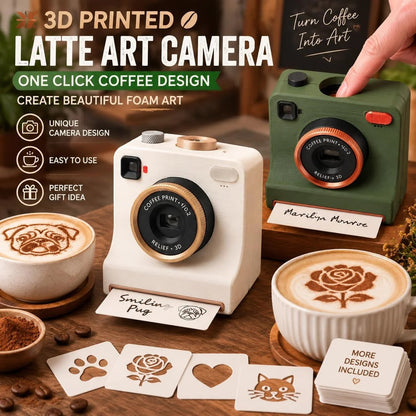 ☕📸 Camera-Style Latte Art Maker – Reusable Stencil Press