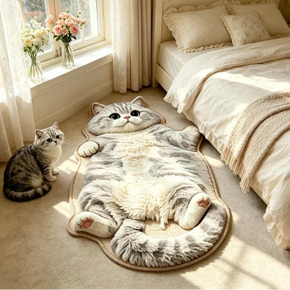 🐱 3D Chubby Tabby Cat Shaped Long Rug – Cozy Furry-Effect Home Décor