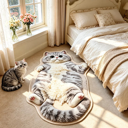 🐱 3D Chubby Tabby Cat Shaped Long Rug – Cozy Furry-Effect Home Décor