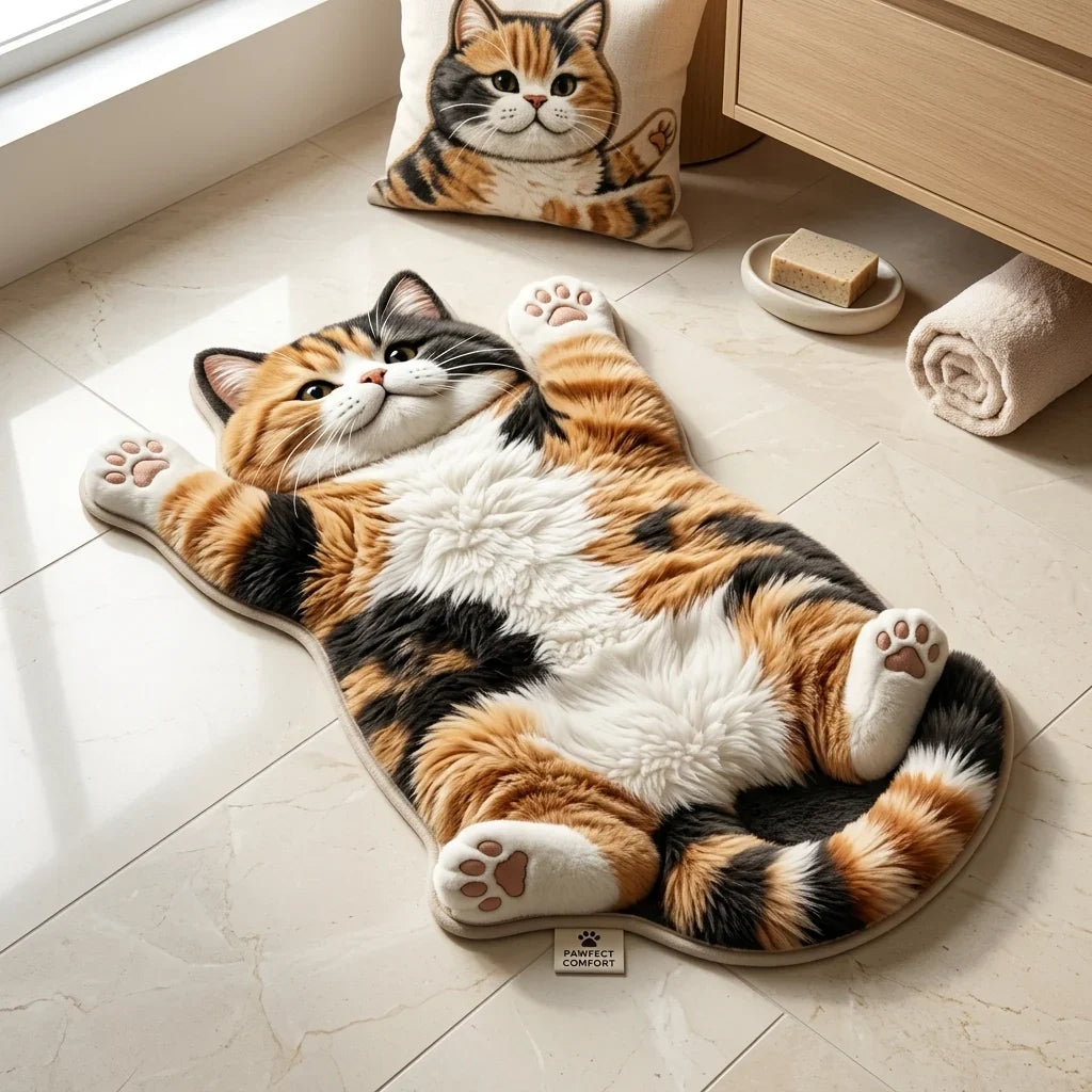 🐱 3D Chubby Tabby Cat Shaped Long Rug – Cozy Furry-Effect Home Décor