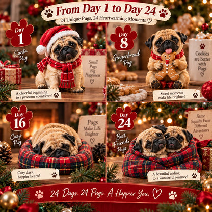🐾 24 Days of Pug Moments – 24 Unique Pug Collectible Figurines
