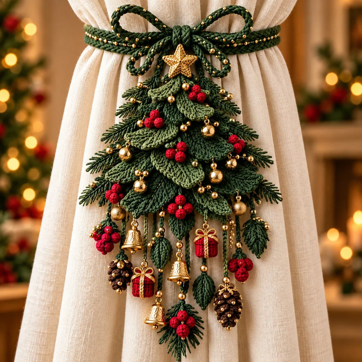 ⏳ Last Day 49% OFF – 🎄 Christmas Crochet Curtain Tieback DIY Kit | Beginner-Friendly Options, 8 Festive Designs 🧶