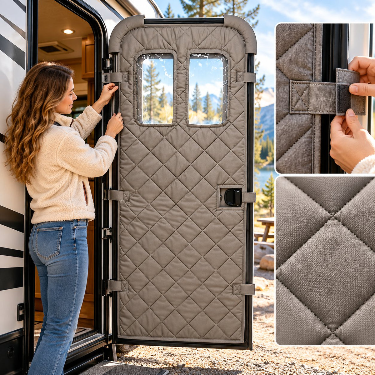 Camper Door Thermal Insulation Cover for RV Camping Life