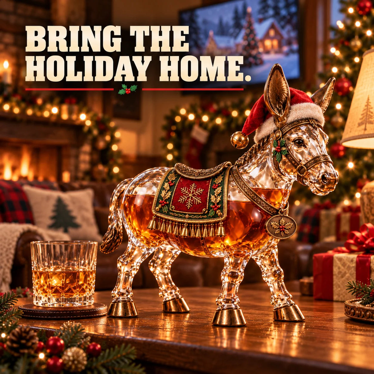 🫏2026 Christmas Donkey Whiskey Decanter – Festive Glass Donkey Bottle with Santa Hat, Holiday Collectible & Unique Christmas Gift🎁