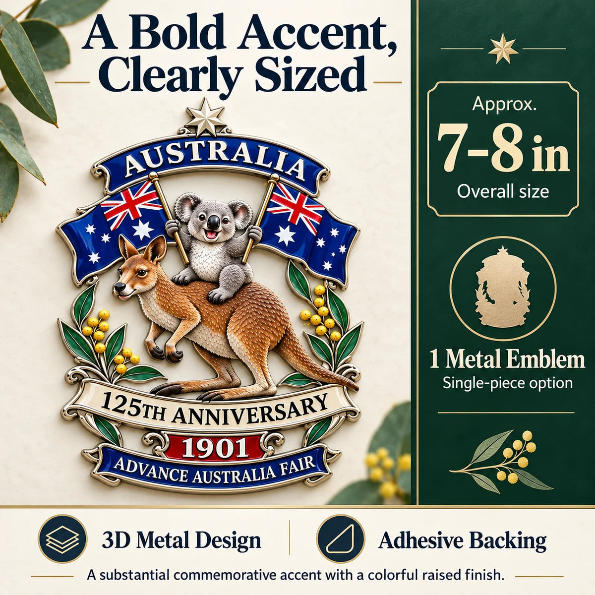 ⏳ Last Day 49% OFF – 🇦🇺 Australia 125th Anniversary 3D Metal Badge | 🖤 Waterproof • No Fade • No Rust • Adhesive & Magnetic 2-in-1 🚗