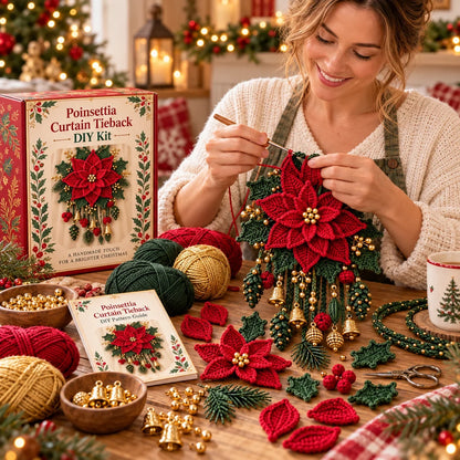 ⏳ Last Day 49% OFF – 🎄 Christmas Crochet Curtain Tieback DIY Kit | Beginner-Friendly Options, 8 Festive Designs 🧶