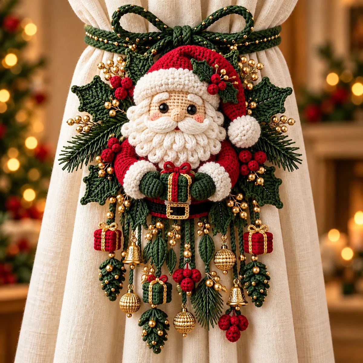 ⏳ Last Day 49% OFF – 🎄 Christmas Crochet Curtain Tieback DIY Kit | Beginner-Friendly Options, 8 Festive Designs 🧶