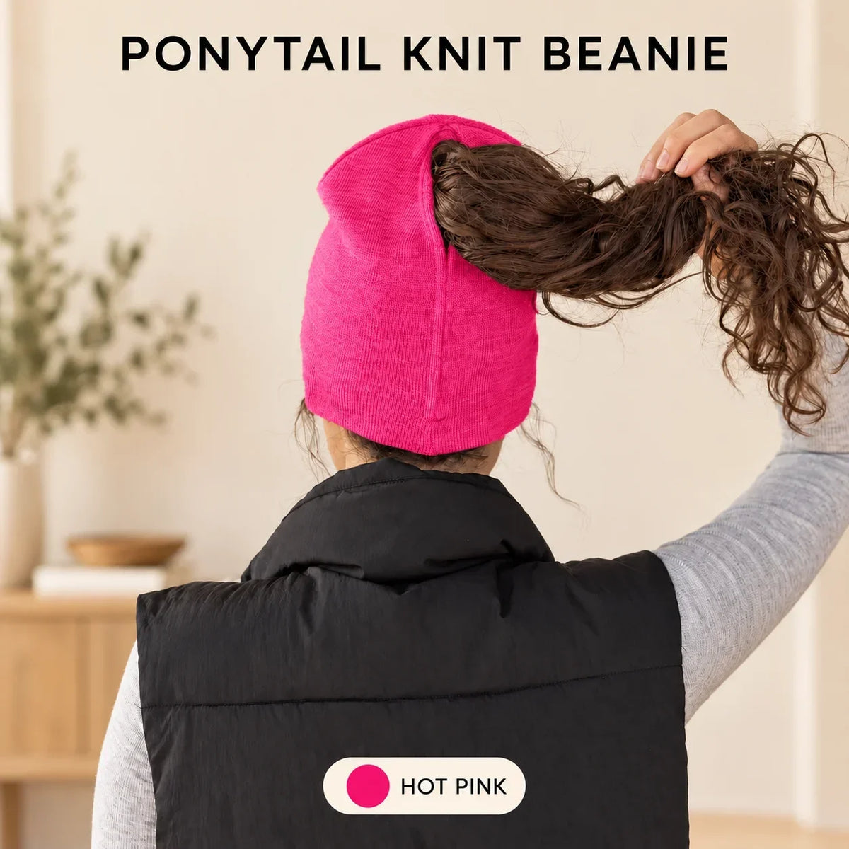 🧲🧶 Women's Magnetic Ponytail Beanie – 100% Acrylic Knit Winter Hat with Magnetic Hair Opening for Ponytails, Buns & Braids