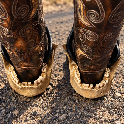 💀Handmade Human Jawbone-Inspired Cowboy Boot Spurs – 1 Pair (2 Pieces), Adjustable Leather Straps 🤠