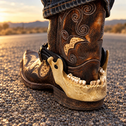 💀Handmade Human Jawbone-Inspired Cowboy Boot Spurs – 1 Pair (2 Pieces), Adjustable Leather Straps 🤠