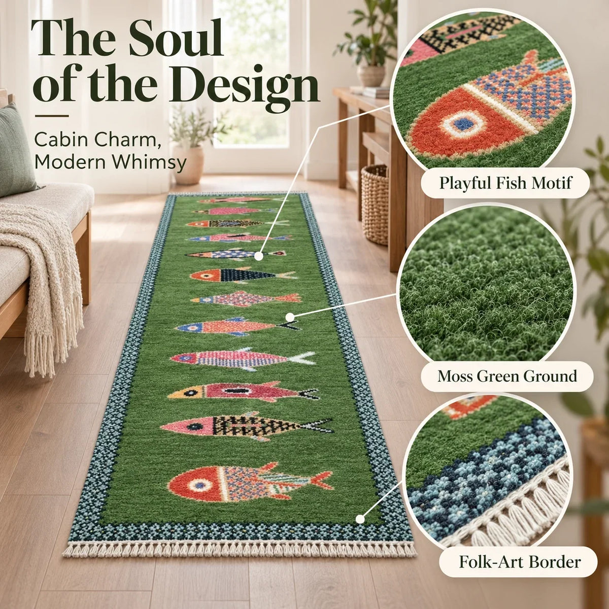 Artisanal Koi Fish Wool Runner Rug 🎏