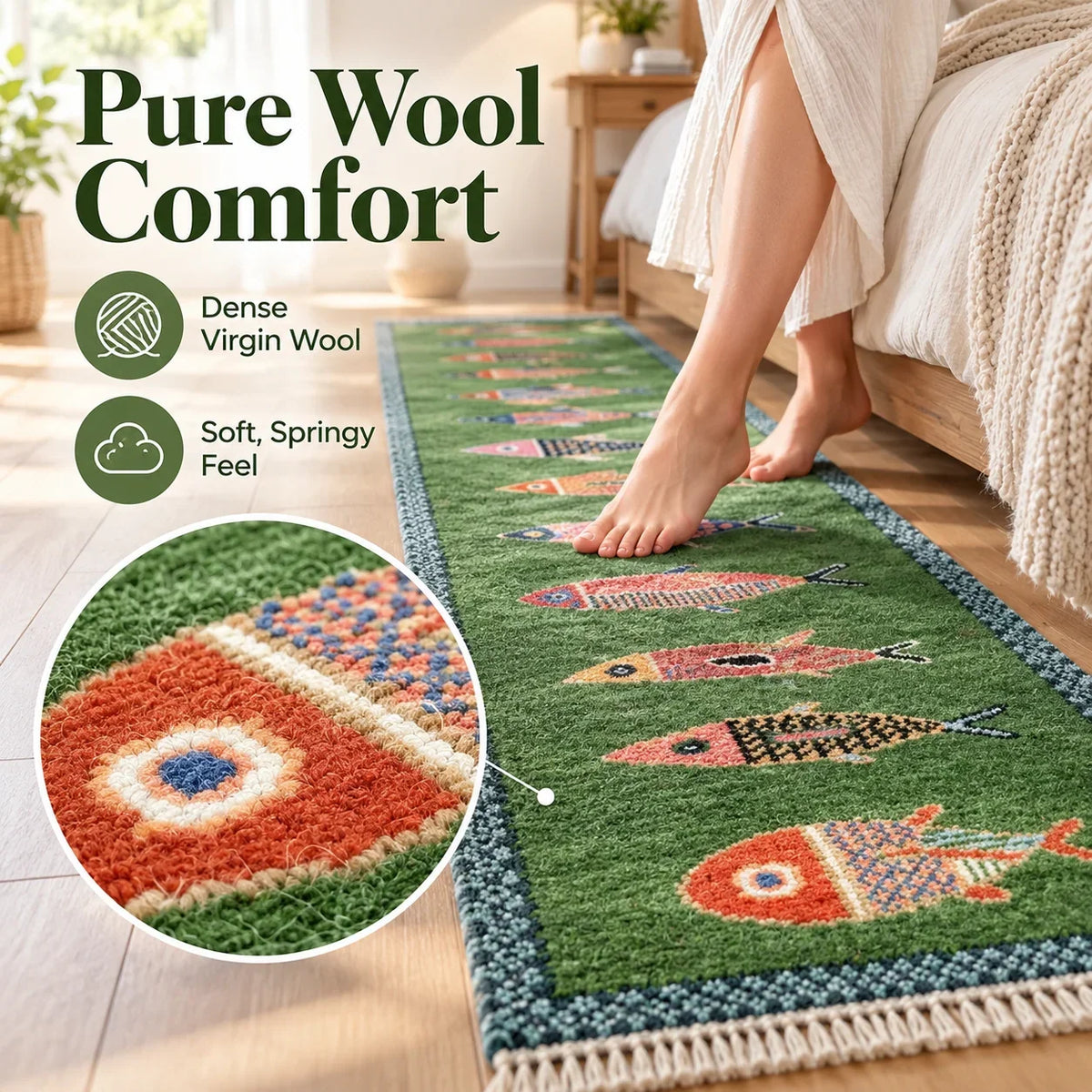Artisanal Koi Fish Wool Runner Rug 🎏