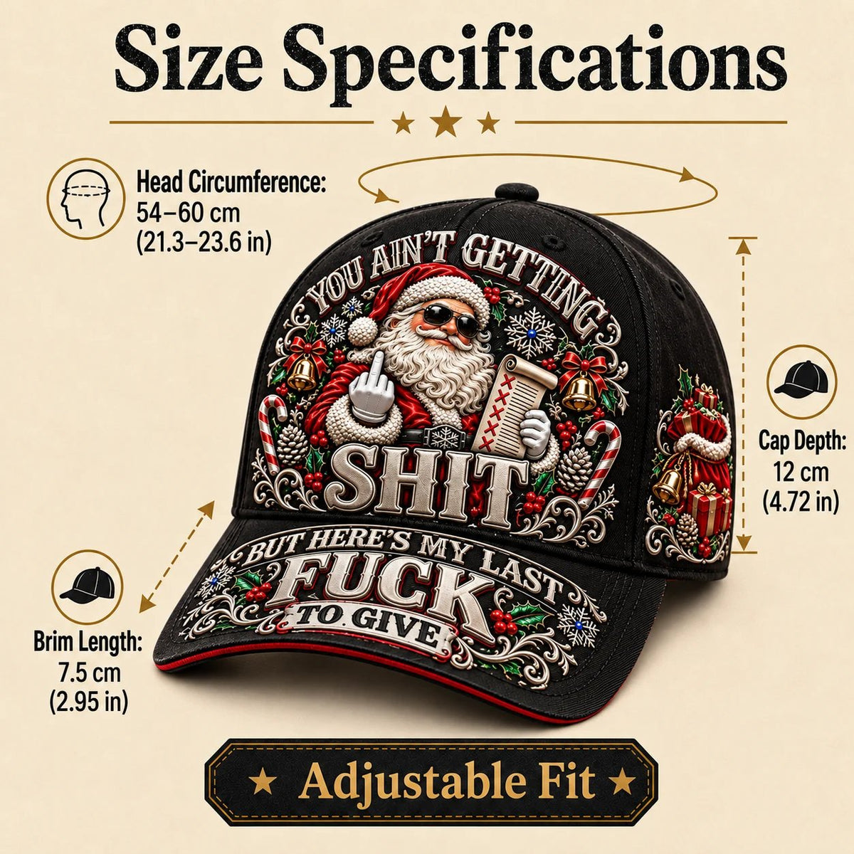 🎄Santa’s Last Gift Adult Humor Christmas Cap - 100% Cotton 🎅You Ain’t Getting Shit