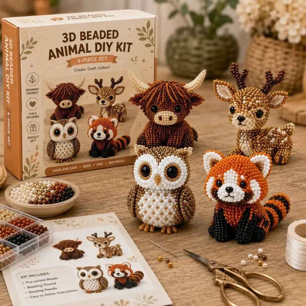3D Beaded Animal Craft Kit – Relaxing 4-Piece DIY Set