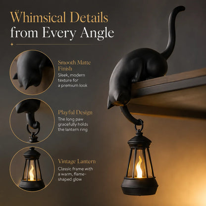 🐈‍⬛🏮 Peekaboo Black Cat Lantern Decor – Cozy LED Shelf Accent for Cat Lovers