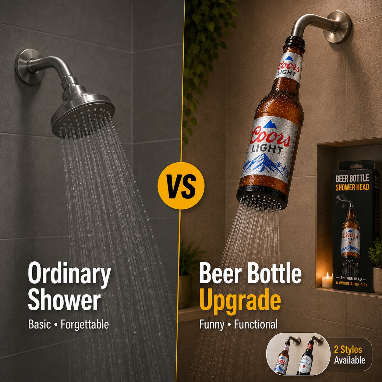 🍺 Beer Bottle Shower Head — 2 Fun Styles, One Hilarious Gift