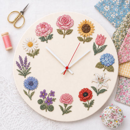 ⏳ Last Day 49% OFF – 🕒 Beginner-Friendly DIY Patchwork Fabric Clock Kit – 12-Themed Appliqué Wall Clock | Complete Kit with Coordinated Fabrics, Clock Mechanism & Step-by-Step Guide Included 💕