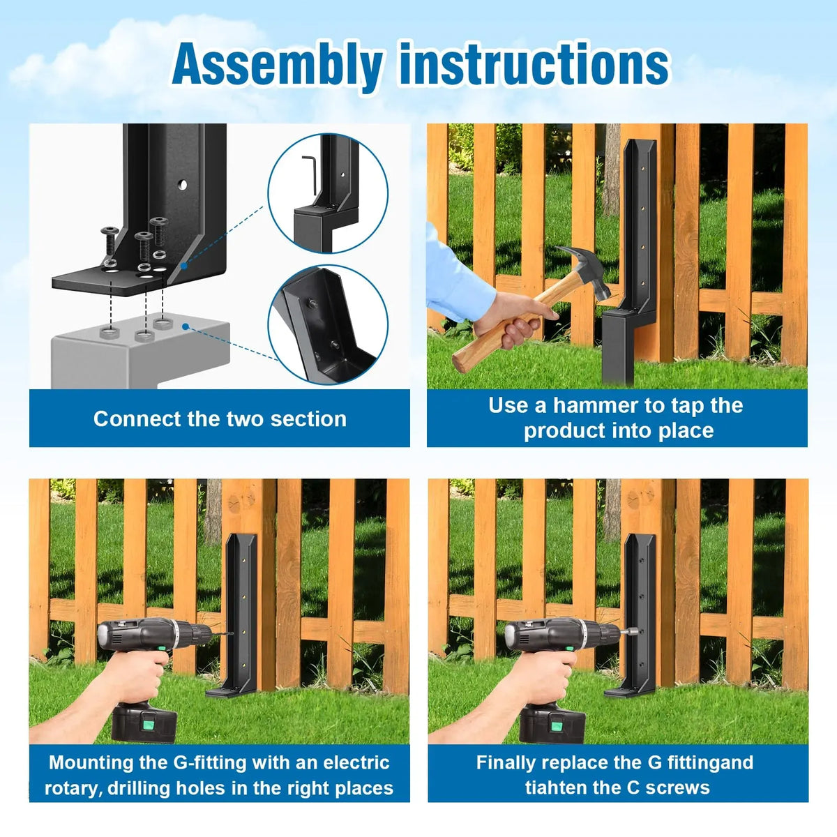 Heavy-Duty H-Shaped Fence Post Repair Kit