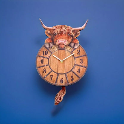 Swinging Tail Highland Cow Wall Clock