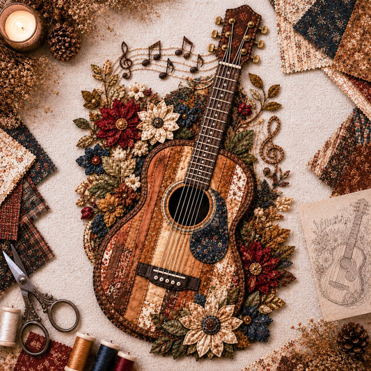 🎶🧵 Premium Vintage Patchwork Music Instrument DIY Kit | High-Quality Layered Fabric with Stitched Details DIY Handmade Music Room Decor ✨