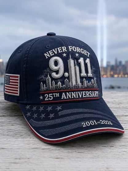 🔥LAST DAY 50% OFF - 9/11 Never Forget 25th Anniversary Embroidered Cap – Unisex Patriotic Memorial Hat🧢 100% Cotton