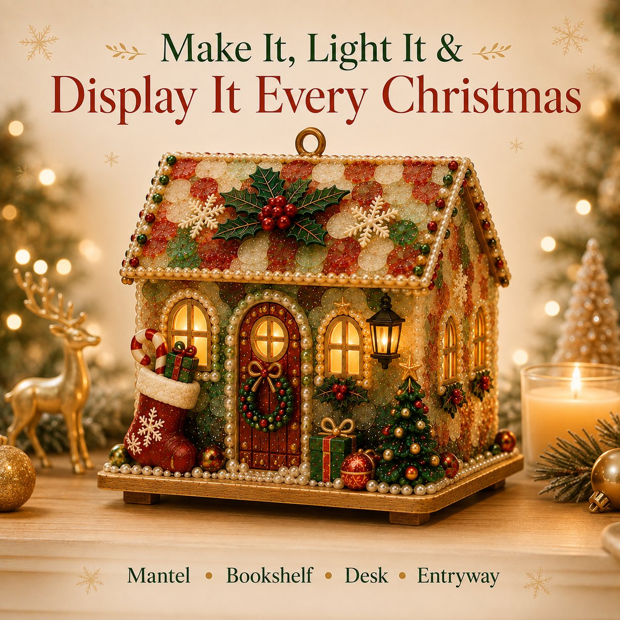 ⏳ Last Day 49% OFF – 🏡 Beginner-Friendly DIY Glowing Coastal Glass-Style Christmas Cottage Kit Collection | Complete Kit with Sea Glass-Style Pieces, Pearl Beads & Step-by-Step Guide Included 💕