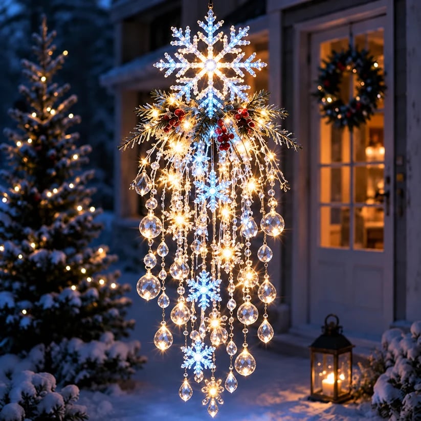 ❄️Crystal Cascade Christmas Snowflake LED Hanging Light✨