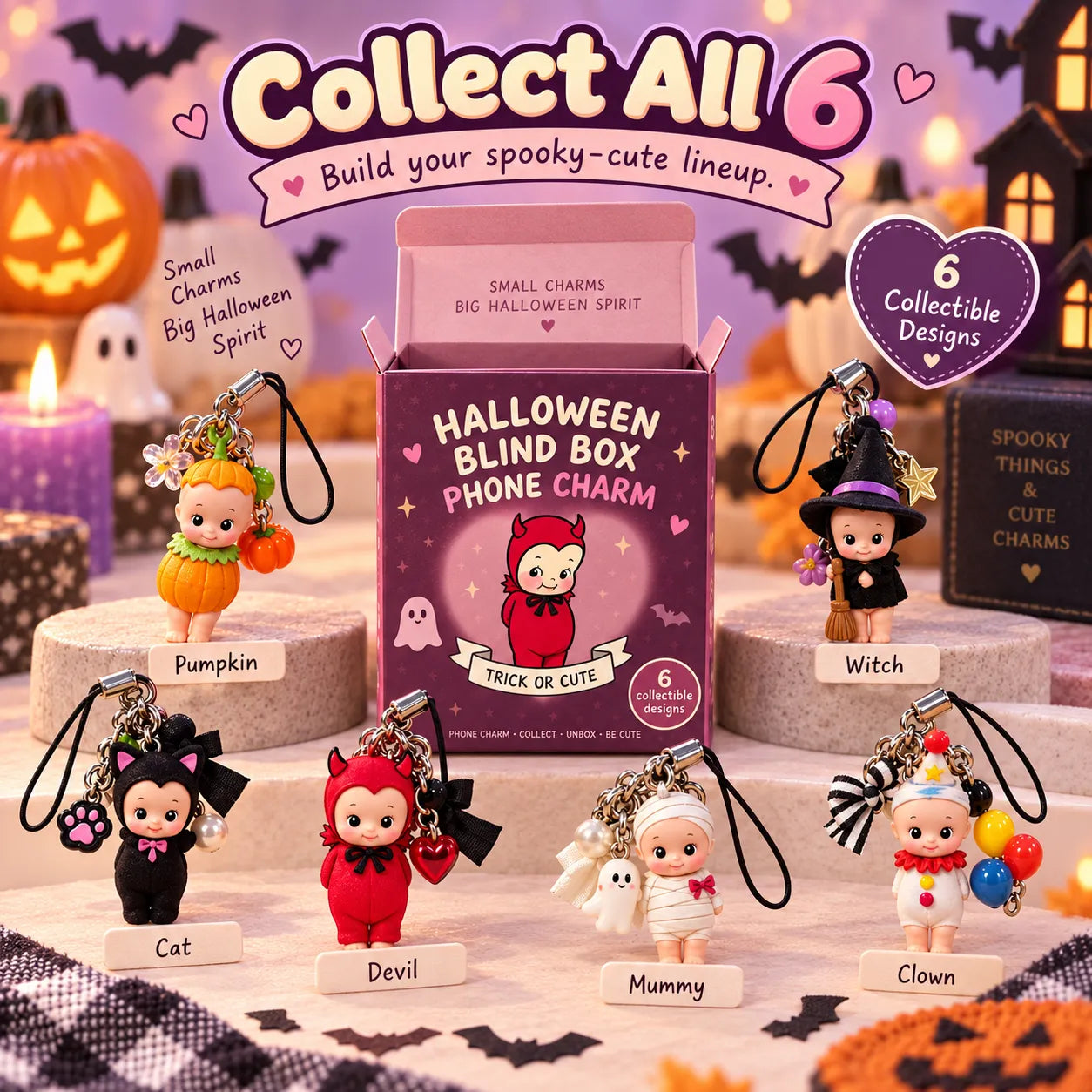 🎃 Halloween Blind Box Phone Charm – 1 of 6 Spooky Surprise Designs ✨
