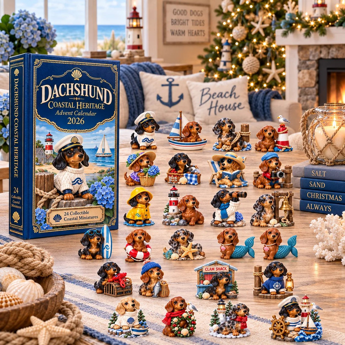 Dachshund Coastal Advent Calendar 2026 – 24 Seaside Miniatures