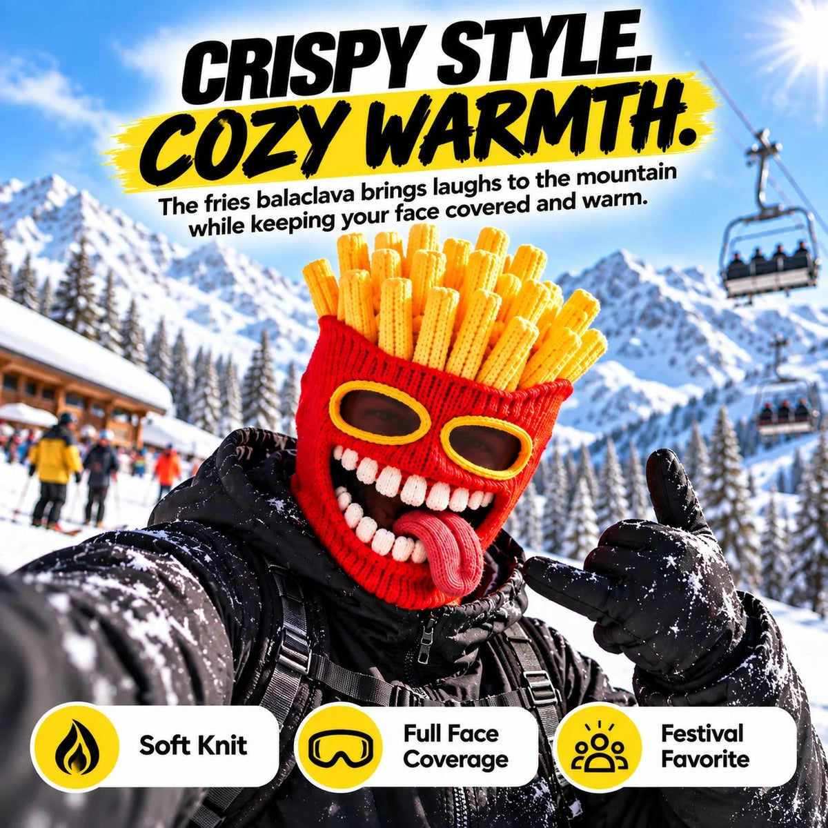 😜🍟Funny Food Knit Balaclava – Warm Full-Face Ski Mask for Winter Adventures