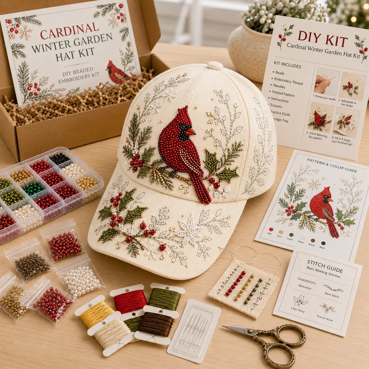 🧢🌸 Premium Hummingbird Garden Beaded Hat DIY Kit | Luxury Flocked Canvas with Scratch-Resistant Non-Fading Pearl Beads DIY Handmade Floral Cap Decor 🌿🪡✨