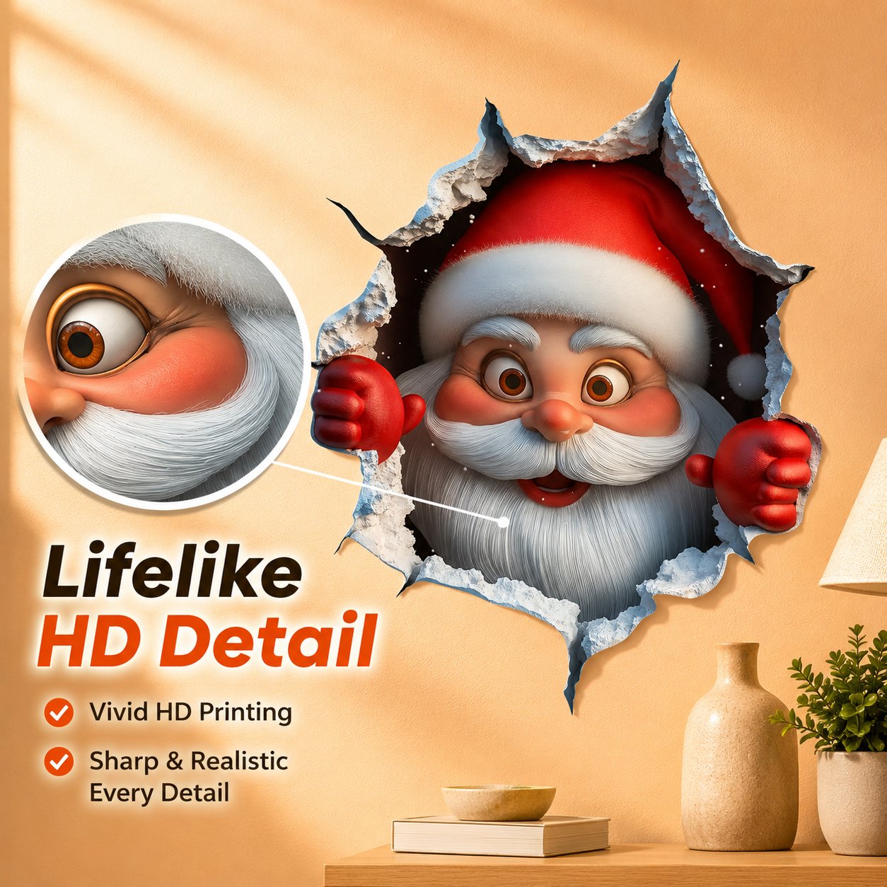 🎄 Realistic 3D Santa Breakthrough Wall Stickers