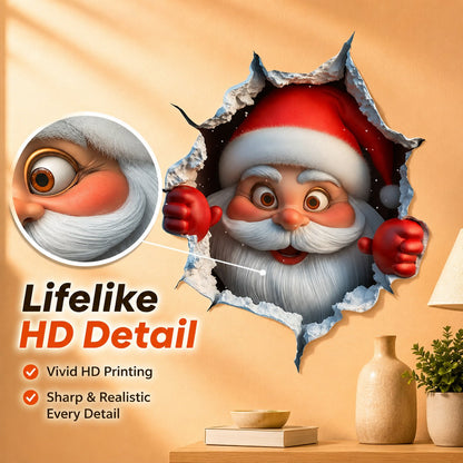 🎄 Realistic 3D Santa Breakthrough Wall Stickers