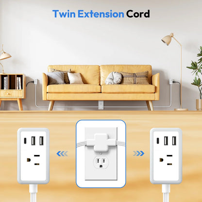 🔥Last Day Promotion 49% OFF-NTONPOWER Double Extension Cord 12 FT Power Strip  3 Outlets 3 USB