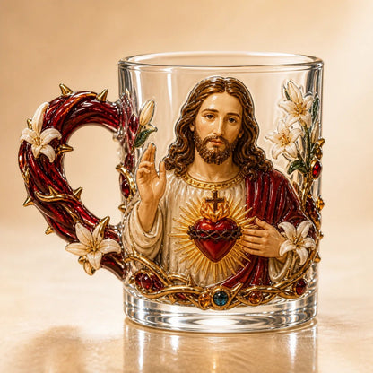 ⏳ Last Day 49% OFF – ✝️ 3D Christian Devotional Glass Mug Collection | 12oz Premium Clear Glass with Raised Jesus & Virgin Mary Figures, Sculptural Details & Jewel-Inspired Accents ✨