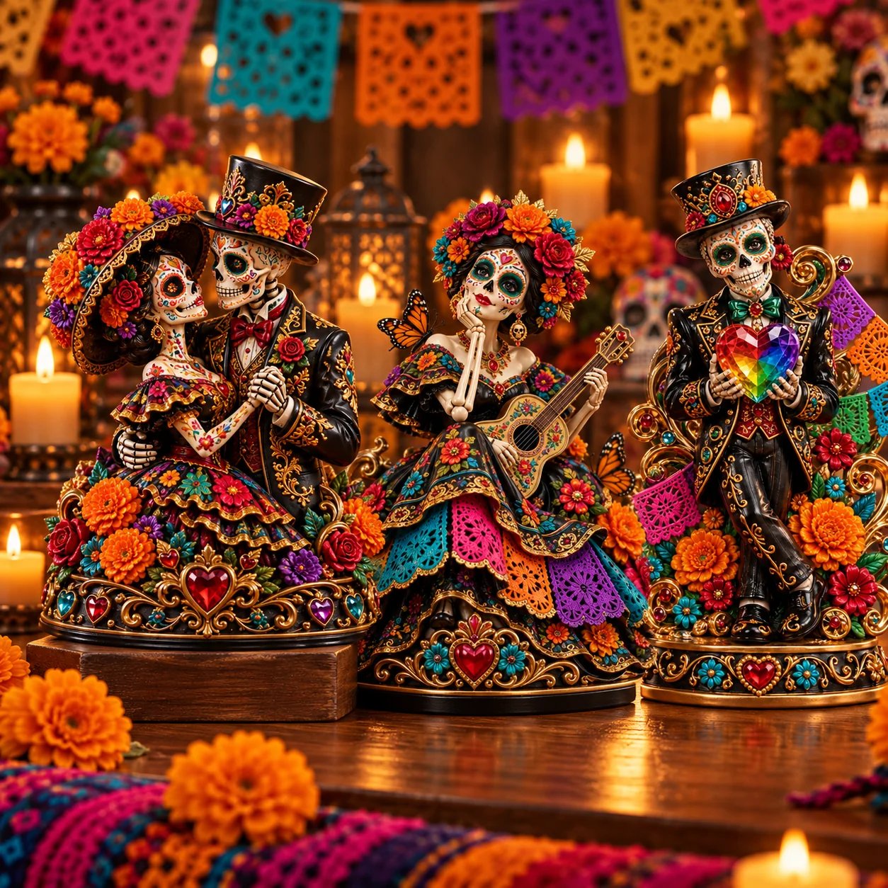 Day of the Dead Catrina Figurines – 3 Colorful Character Styles