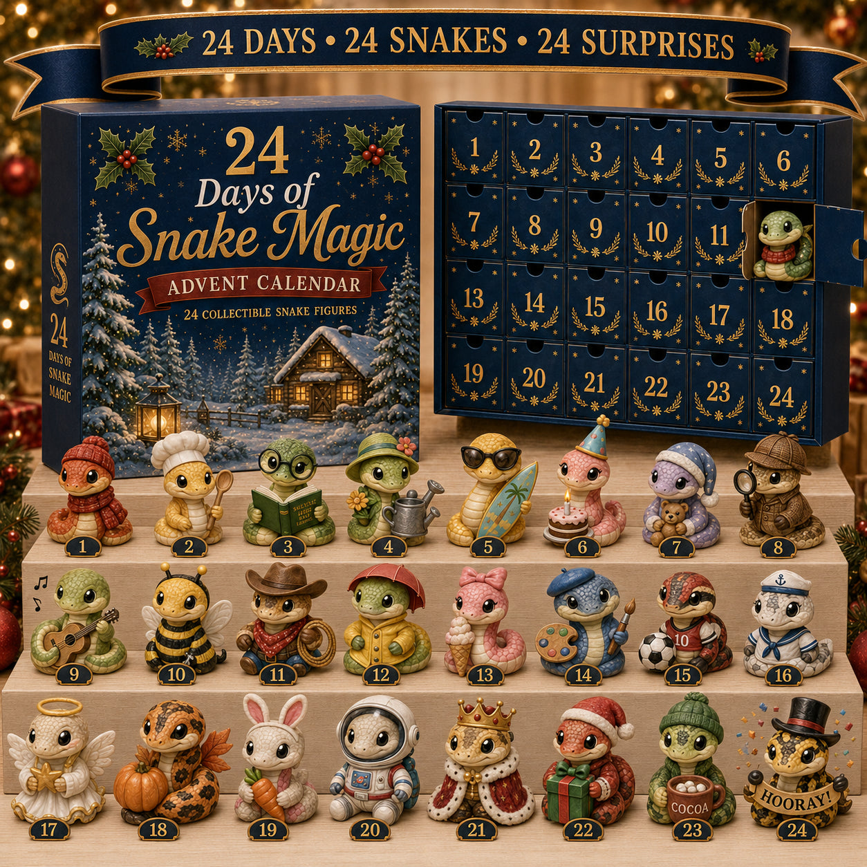 24 Days of Snake Magic Advent Calendar – 24 Cute Collectible Snake Figures Christmas Countdown