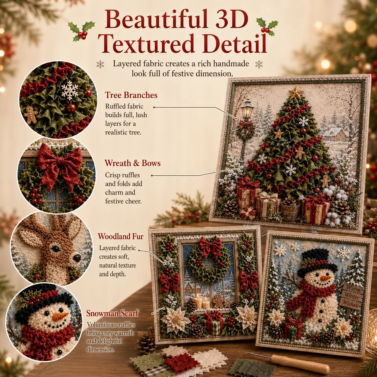🔥2026 HOT SALE 49% OFF 💥🎄 3D Christmas Fabric Poke Art DIY Craft Kit