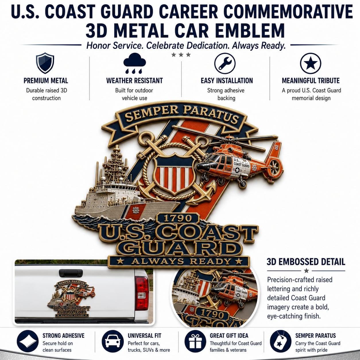 ⚓ America 250th Celebration Sale: 50% OFF! 🚁U.S. Coast Guard Career Commemorative Metal Car Emblem