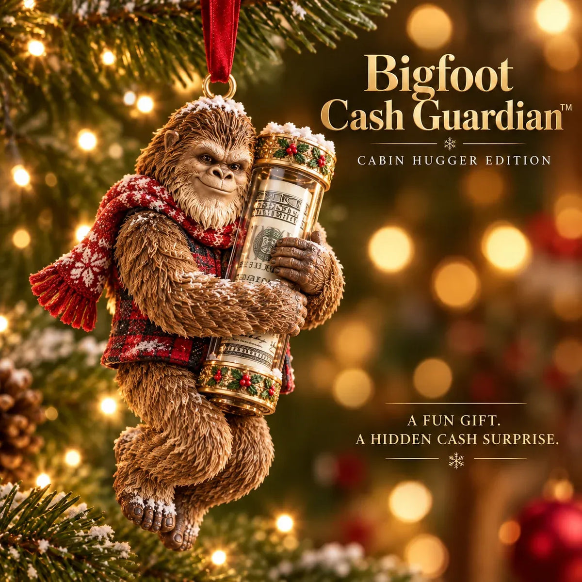 🎄👣 3D Bigfoot Christmas Cash Gift Ornament – Holiday Money Holder Keepsake ✨