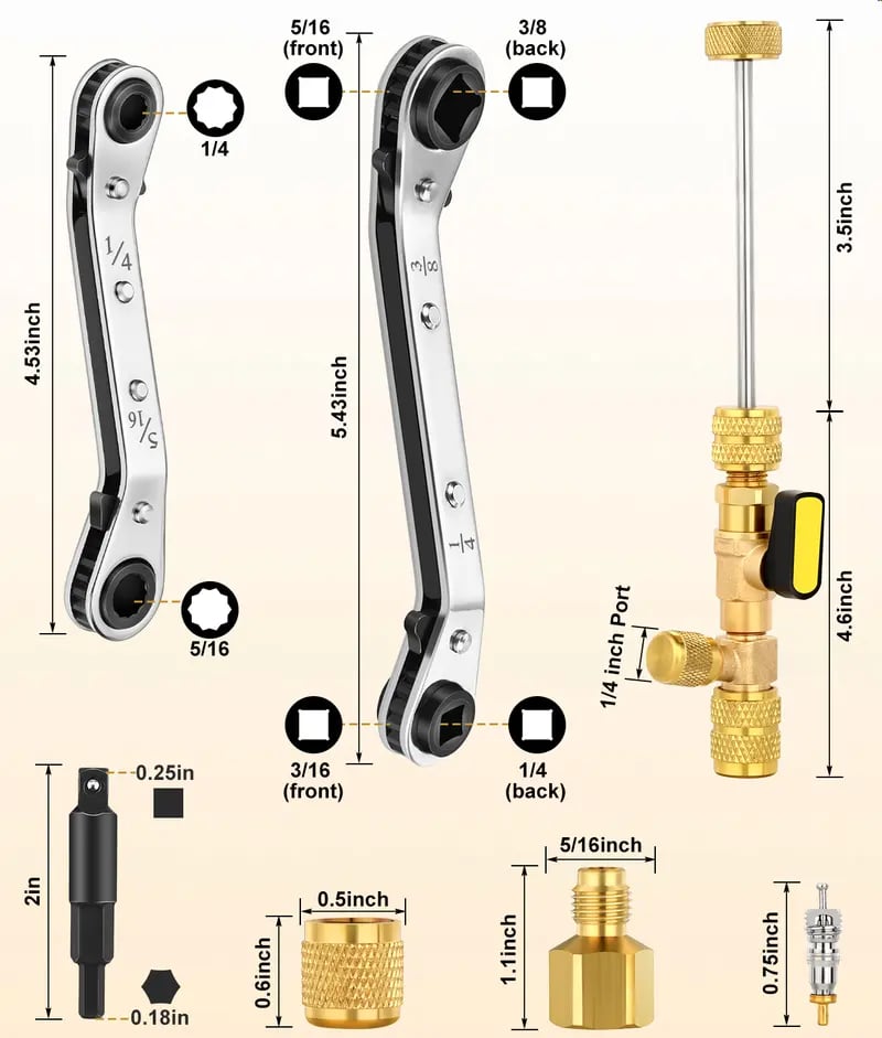 Valve Core Remover Installer Tool Set, Refrigeration Ratchet Wrench Kit