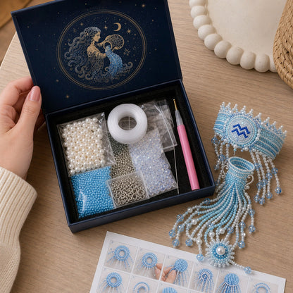🔥 LAST DAY 49% OFF – ✨ Zodiac DIY Beaded Hand Bracelet Kit | Create Celestial Wearable Art with Seed Beads, Pearl-Style Accents & Crystal Details ♈🌙💎