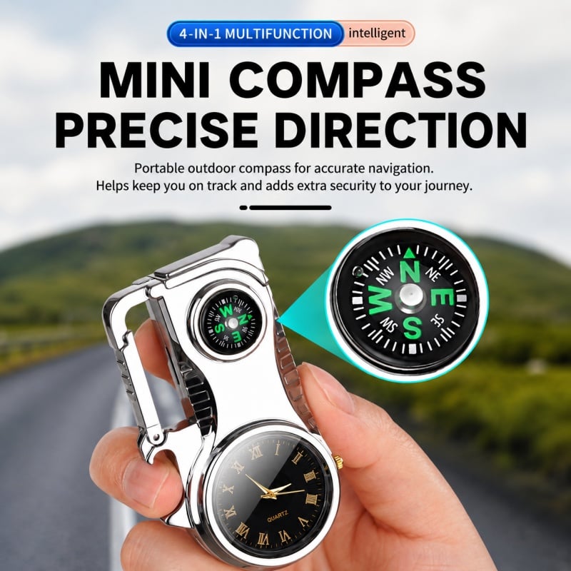 Multifunctional lighter with watch🔥 — — Watch/compass/keychain/bottle opener/cool lamp in one