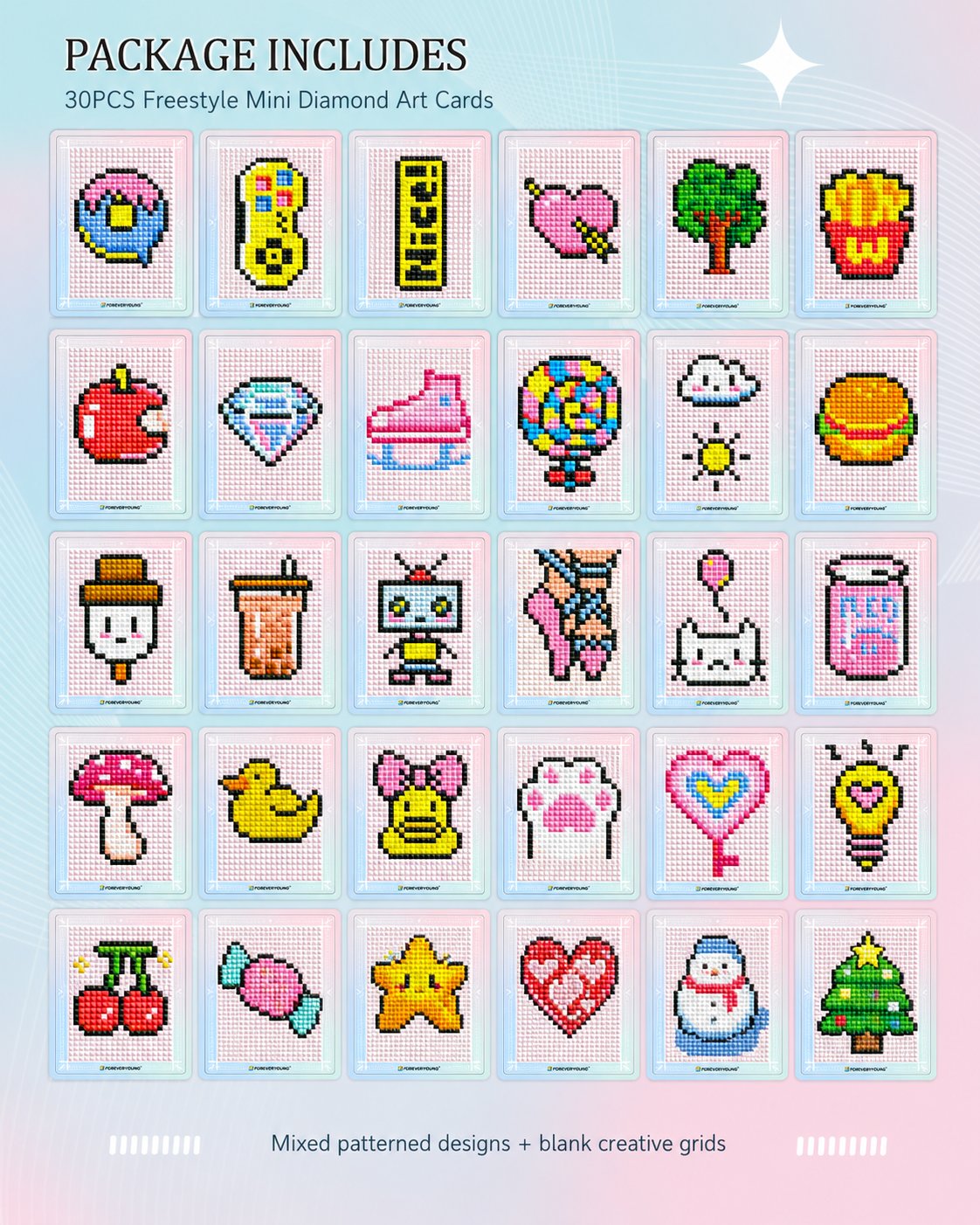 👨‍🎨✨Freestyle Mini Diamond Art Cards, 30PCS Cute Pixel DIY Craft Cards for Diamond Painting Lovers